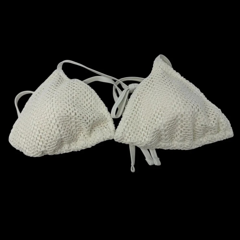 Aerie Cream Knit Bikini Top Halter Top‎ Size XL NWT